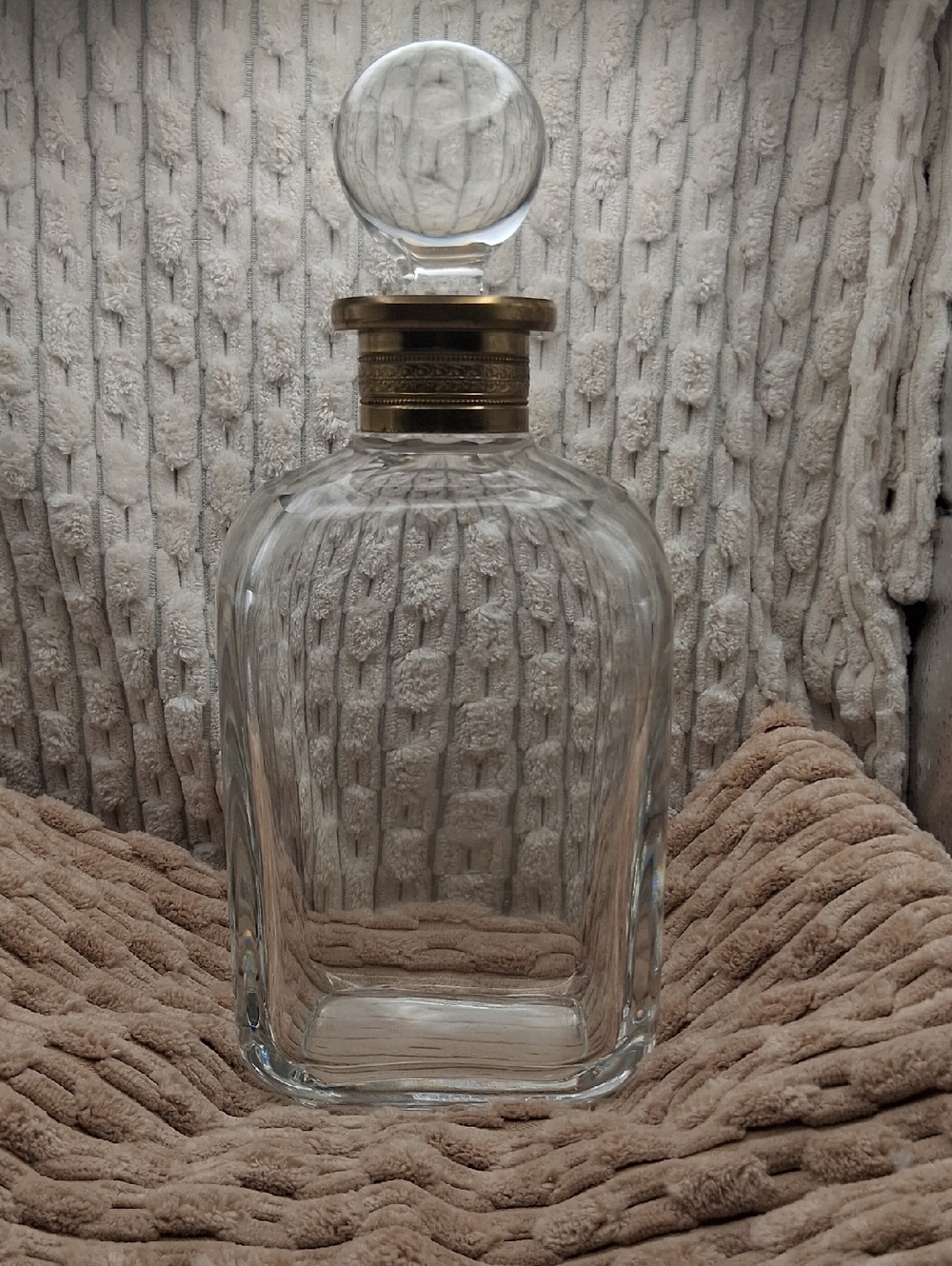Vintage Mid-Century Decanter with Decorative Brass Gilt